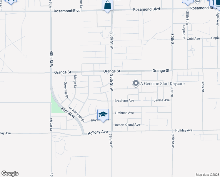 map of restaurants, bars, coffee shops, grocery stores, and more near 3503 Glenridge Avenue in Rosamond