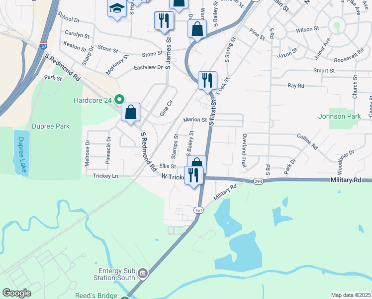 map of restaurants, bars, coffee shops, grocery stores, and more near 1410 South Bailey Street in Jacksonville