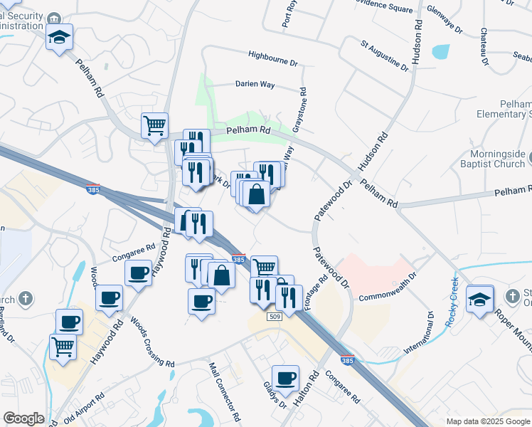 map of restaurants, bars, coffee shops, grocery stores, and more near in Greenville