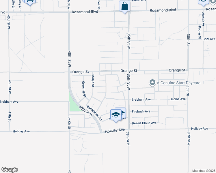 map of restaurants, bars, coffee shops, grocery stores, and more near 3641 Tanglewood Avenue in Rosamond