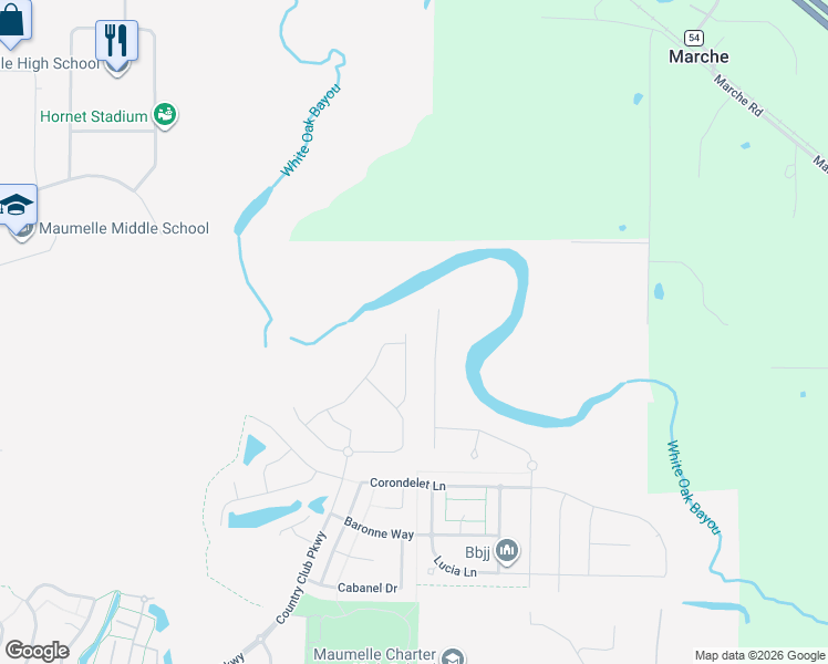 map of restaurants, bars, coffee shops, grocery stores, and more near 283 Corondelet Lane in Maumelle