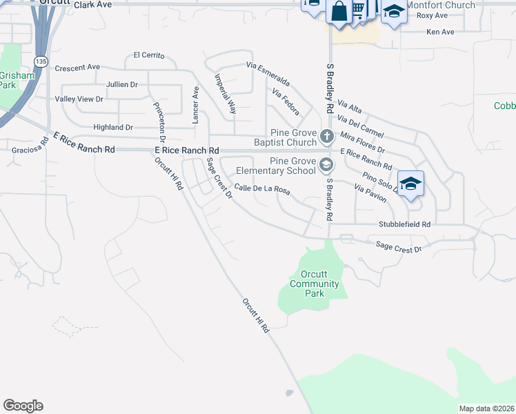 map of restaurants, bars, coffee shops, grocery stores, and more near 845 Sage Crest Drive in Orcutt