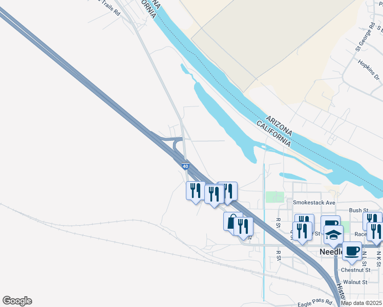 map of restaurants, bars, coffee shops, grocery stores, and more near 2 Balboa Place in Needles