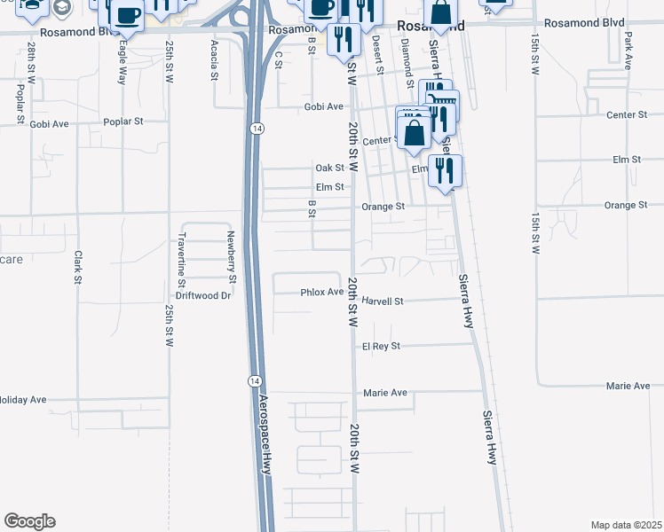 map of restaurants, bars, coffee shops, grocery stores, and more near 2021 Buckwheat Avenue in Rosamond
