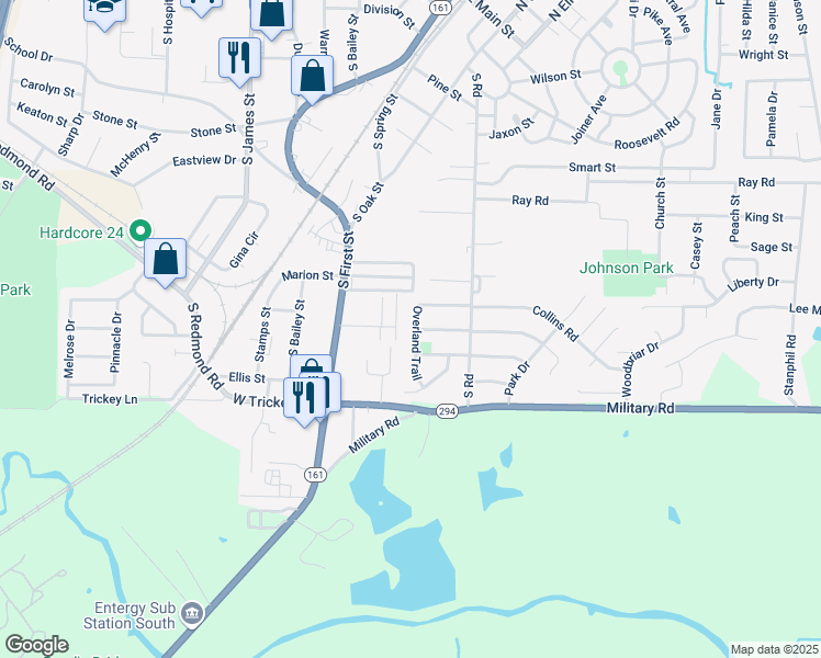 map of restaurants, bars, coffee shops, grocery stores, and more near 113 Overland Trail in Jacksonville