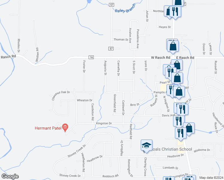 map of restaurants, bars, coffee shops, grocery stores, and more near 506 Pamplin Avenue in Florence