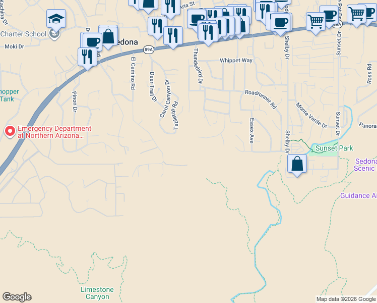 map of restaurants, bars, coffee shops, grocery stores, and more near Homee Trail in Sedona