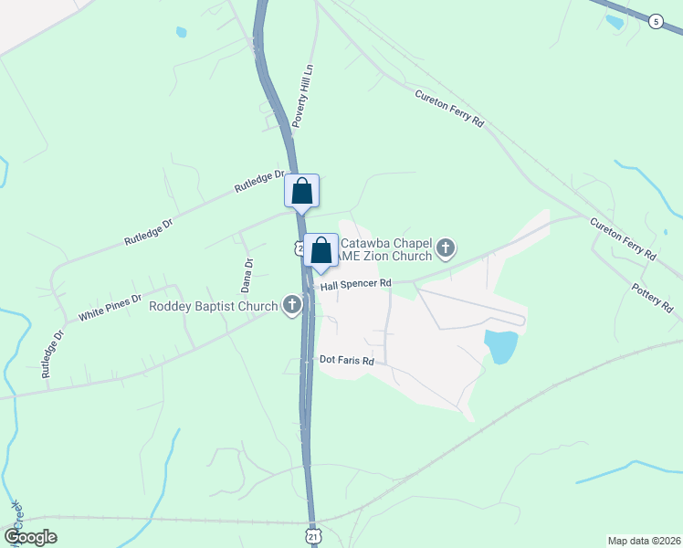 map of restaurants, bars, coffee shops, grocery stores, and more near 438 Hall Spencer Road in Catawba