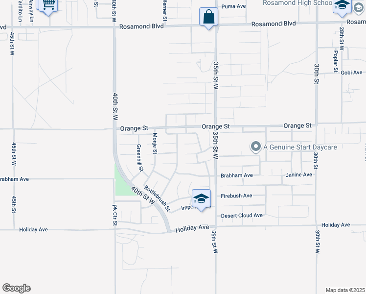 map of restaurants, bars, coffee shops, grocery stores, and more near 3648 Banyon Court in Rosamond