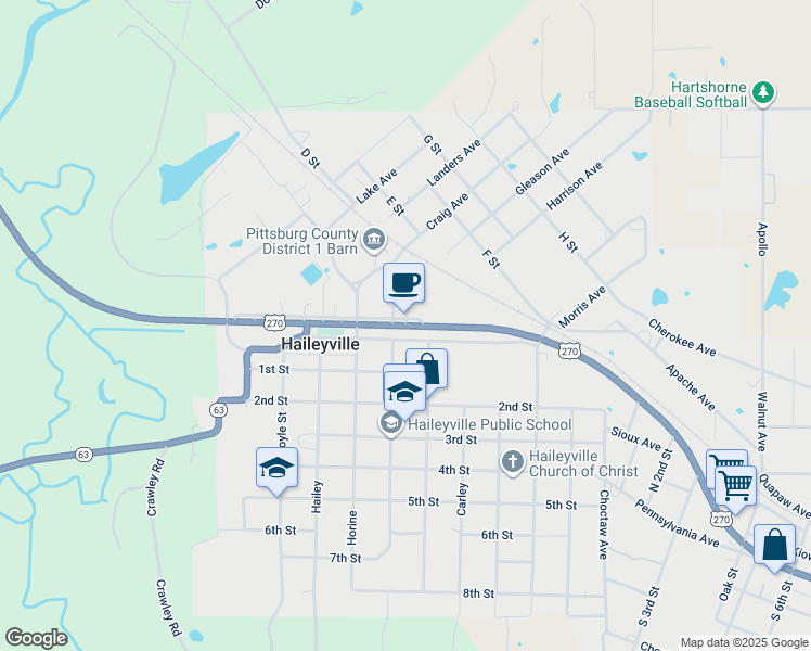 map of restaurants, bars, coffee shops, grocery stores, and more near in Haileyville