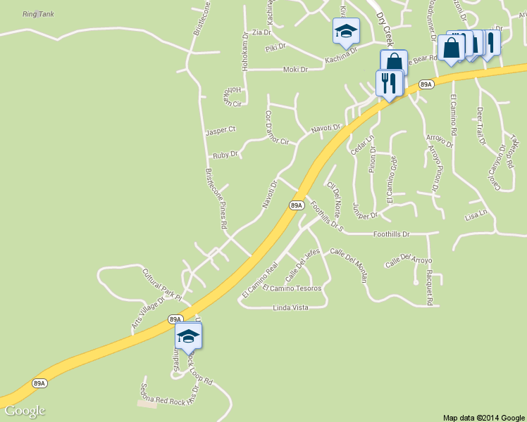 map of restaurants, bars, coffee shops, grocery stores, and more near Navoti Drive in Sedona