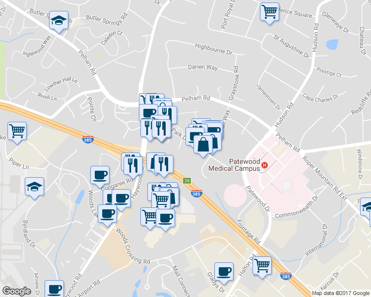 map of restaurants, bars, coffee shops, grocery stores, and more near 6 McPrice Ct in Greenville