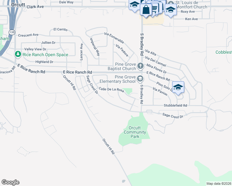 map of restaurants, bars, coffee shops, grocery stores, and more near 850 Romneya Lane in Orcutt