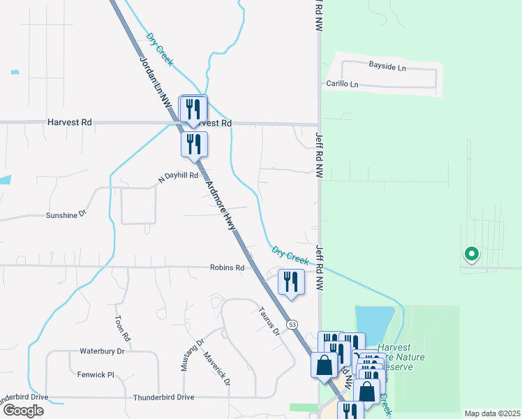 map of restaurants, bars, coffee shops, grocery stores, and more near 186 Molly Lane in Harvest