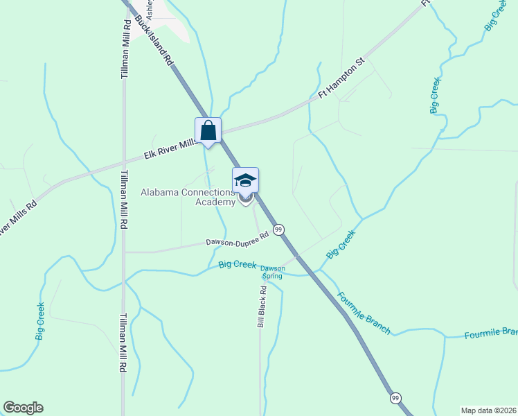 map of restaurants, bars, coffee shops, grocery stores, and more near 21401 Alabama 99 in Athens