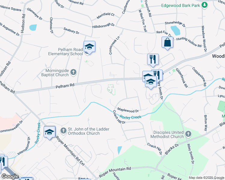 map of restaurants, bars, coffee shops, grocery stores, and more near 1306 Pelham Road in Greenville