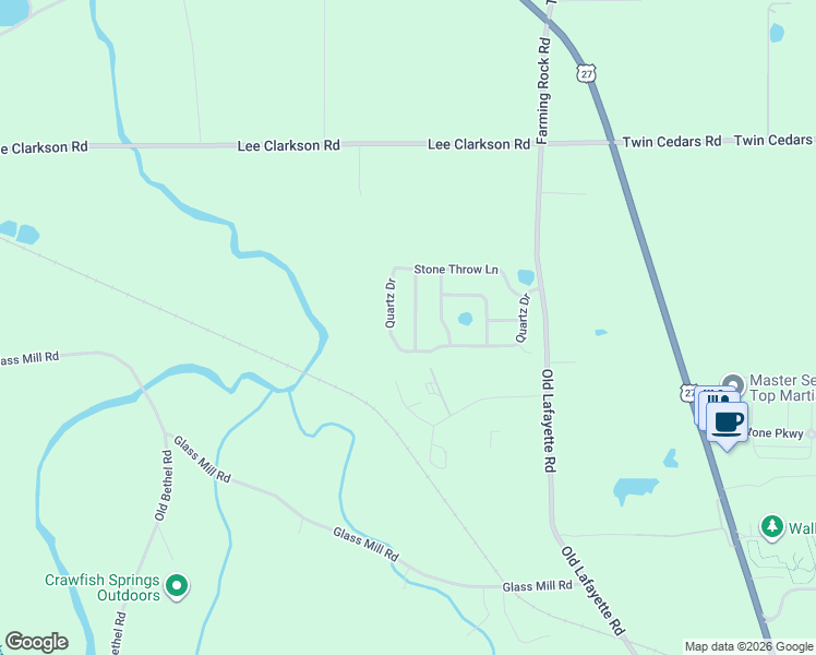 map of restaurants, bars, coffee shops, grocery stores, and more near 48 Fallen Leaf Drive in Chickamauga
