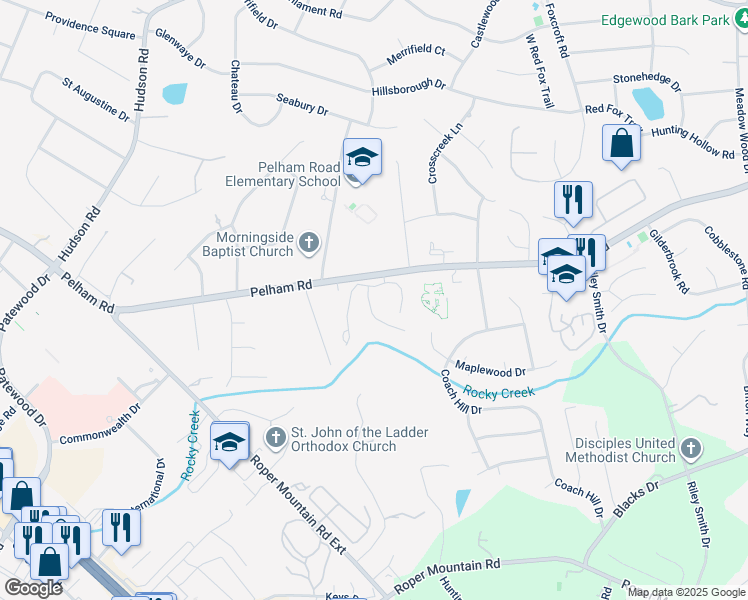 map of restaurants, bars, coffee shops, grocery stores, and more near 1235 Shadow Way in Greenville