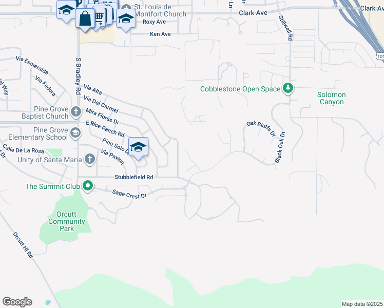 map of restaurants, bars, coffee shops, grocery stores, and more near 1464 Blush Lane in Orcutt