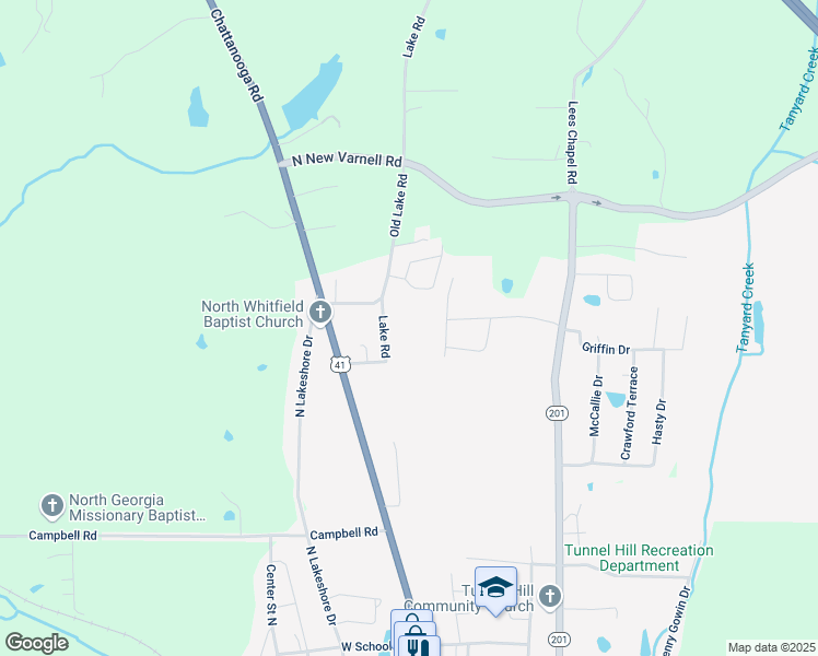 map of restaurants, bars, coffee shops, grocery stores, and more near 130 Lake Road in Tunnel Hill