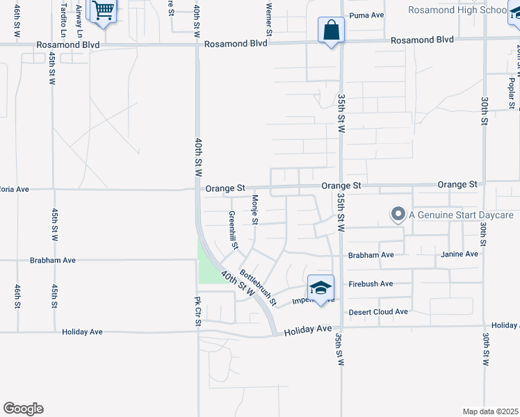 map of restaurants, bars, coffee shops, grocery stores, and more near 3751 Cedarwood Court in Rosamond
