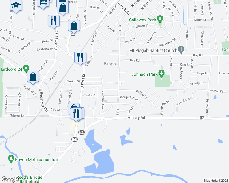 map of restaurants, bars, coffee shops, grocery stores, and more near 103 Overland Trail in Jacksonville