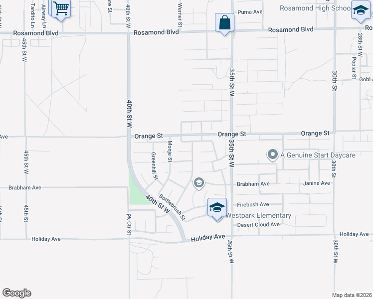 map of restaurants, bars, coffee shops, grocery stores, and more near 3719 Cedarwood Court in Rosamond