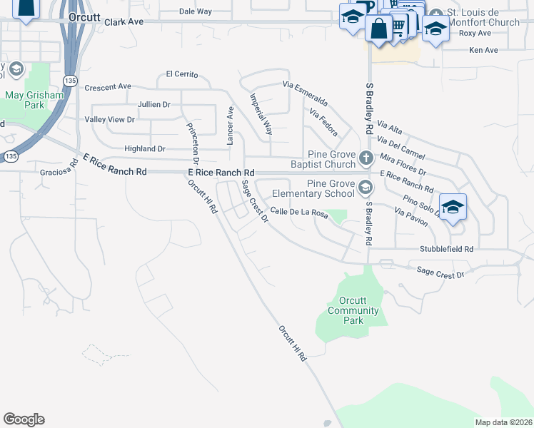 map of restaurants, bars, coffee shops, grocery stores, and more near 715 Sage Crest Drive in Orcutt