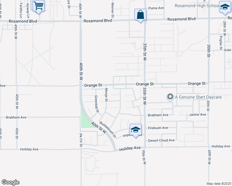 map of restaurants, bars, coffee shops, grocery stores, and more near 3719 Cedarwood Court in Rosamond