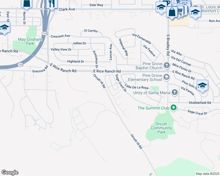 map of restaurants, bars, coffee shops, grocery stores, and more near 5660 Gazania Court in Orcutt