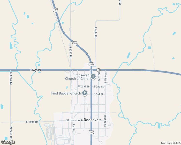 map of restaurants, bars, coffee shops, grocery stores, and more near 109 South Main Street in Roosevelt