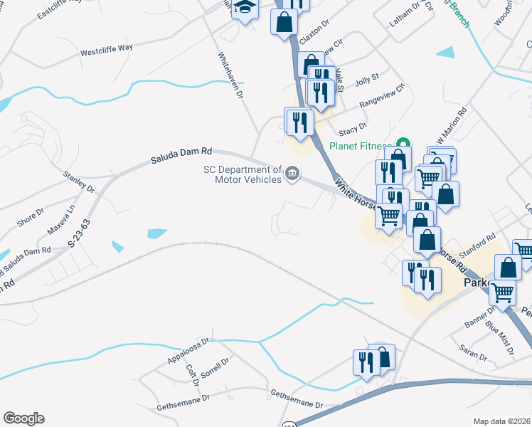 map of restaurants, bars, coffee shops, grocery stores, and more near 21 Saluda Dam Road in Greenville