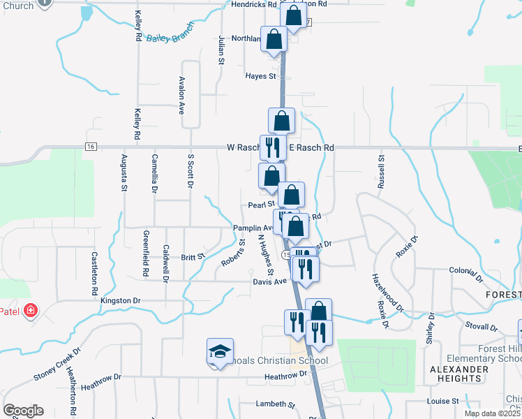 map of restaurants, bars, coffee shops, grocery stores, and more near 117 Pearl Street in Florence