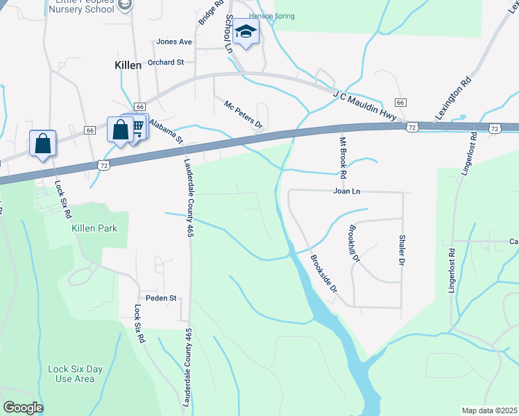 map of restaurants, bars, coffee shops, grocery stores, and more near 46 Spinaker Lane in Killen