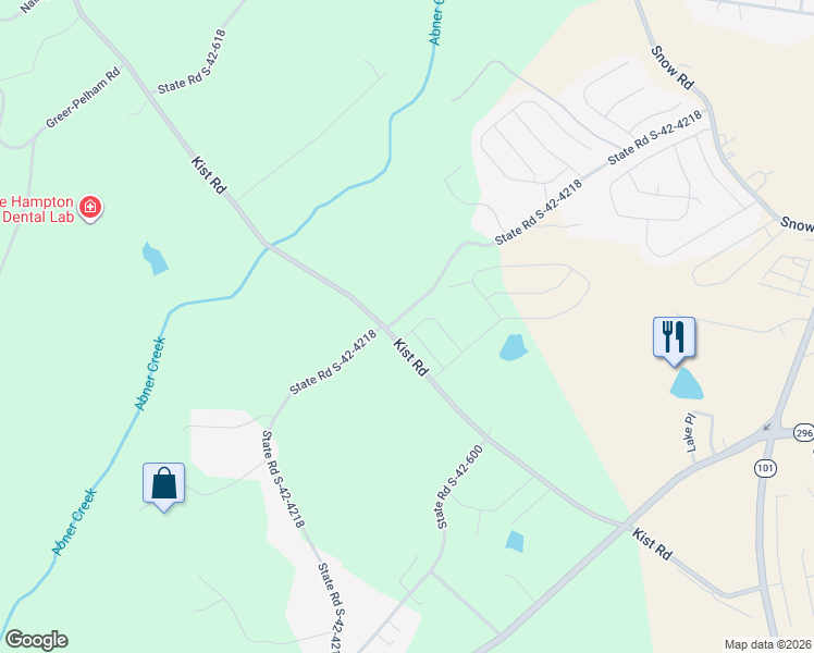 map of restaurants, bars, coffee shops, grocery stores, and more near 1104 Kist Road in Greer