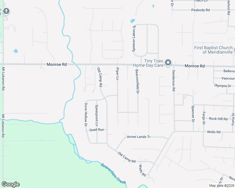 map of restaurants, bars, coffee shops, grocery stores, and more near 122 Piper Lane in Meridianville