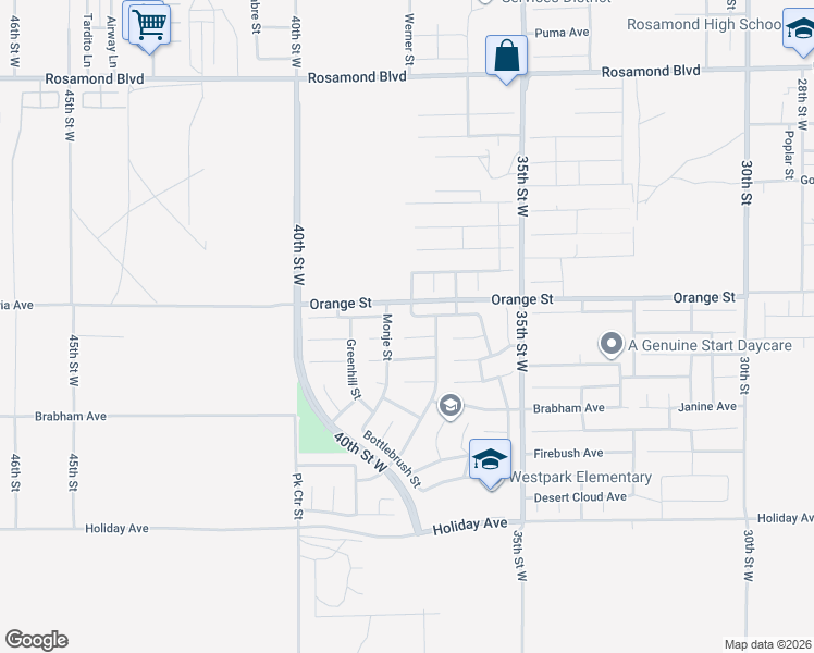 map of restaurants, bars, coffee shops, grocery stores, and more near 3726 Garnet Avenue in Rosamond