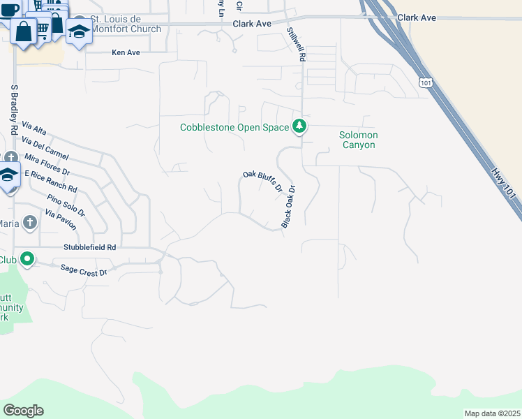 map of restaurants, bars, coffee shops, grocery stores, and more near 5714 Old Tisbury Lane in Santa Maria