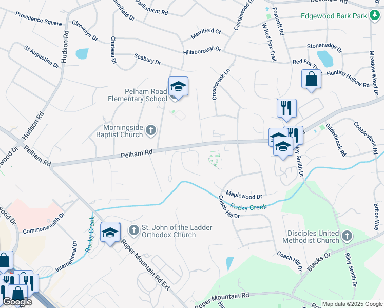map of restaurants, bars, coffee shops, grocery stores, and more near 1235 Shadow Way in Greenville