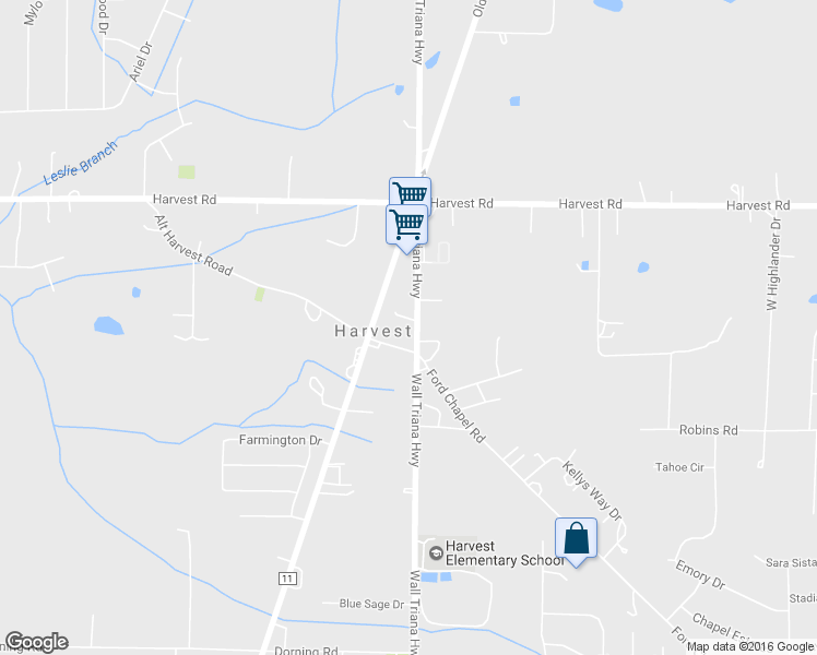 map of restaurants, bars, coffee shops, grocery stores, and more near 9054 Wall Triana Highway in Harvest