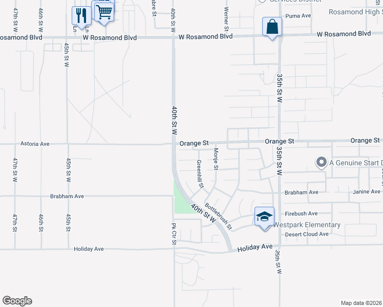 map of restaurants, bars, coffee shops, grocery stores, and more near 3927 Paloma Court in Rosamond