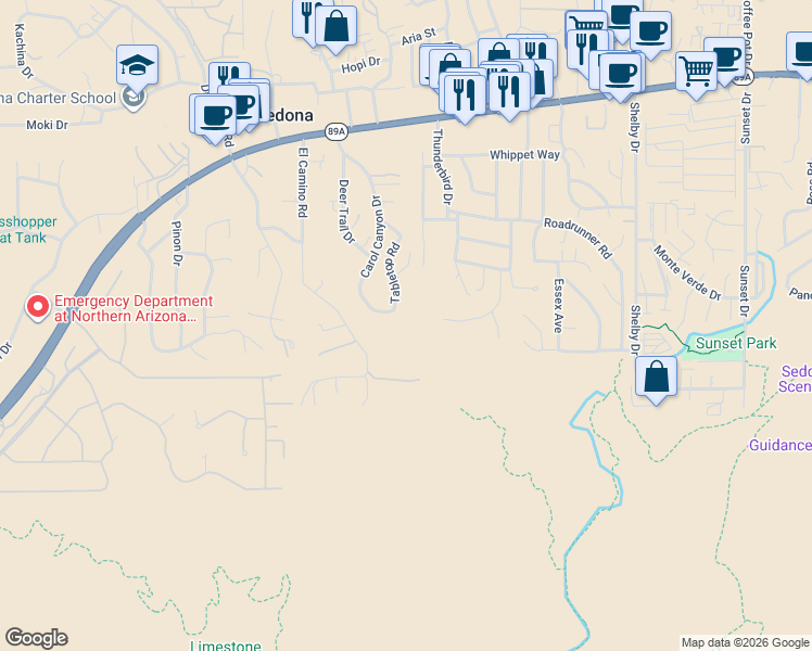 map of restaurants, bars, coffee shops, grocery stores, and more near Homee Trail in Sedona