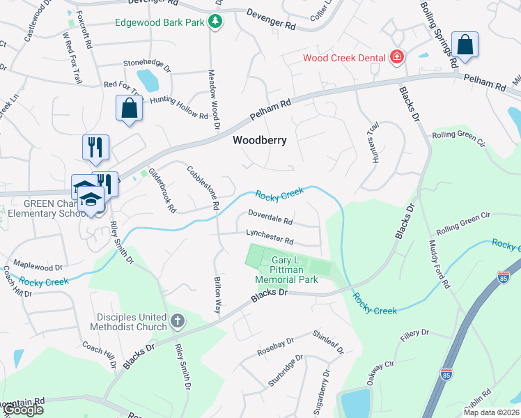 map of restaurants, bars, coffee shops, grocery stores, and more near 35 Doverdale Road in Greenville