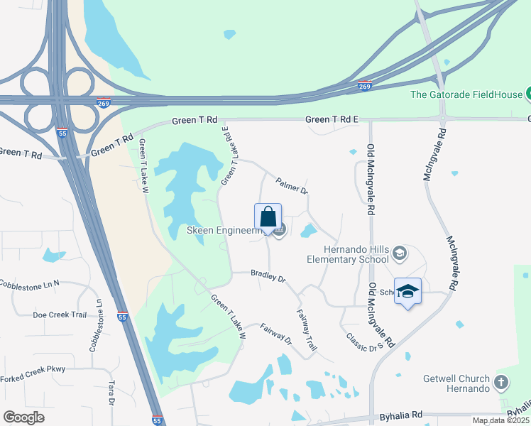map of restaurants, bars, coffee shops, grocery stores, and more near 320 Country Club Drive in Hernando