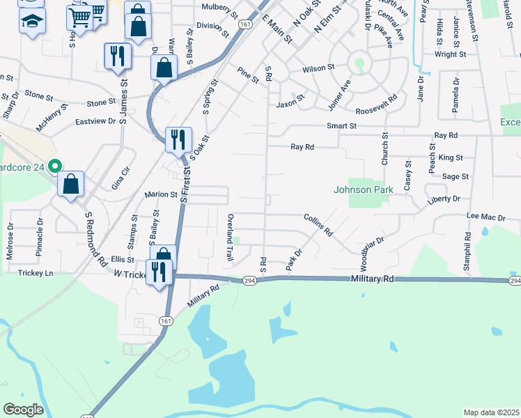map of restaurants, bars, coffee shops, grocery stores, and more near 100 Overland Trail in Jacksonville