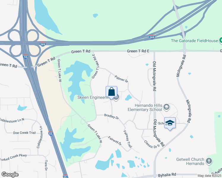 map of restaurants, bars, coffee shops, grocery stores, and more near 320 Country Club Drive in Hernando