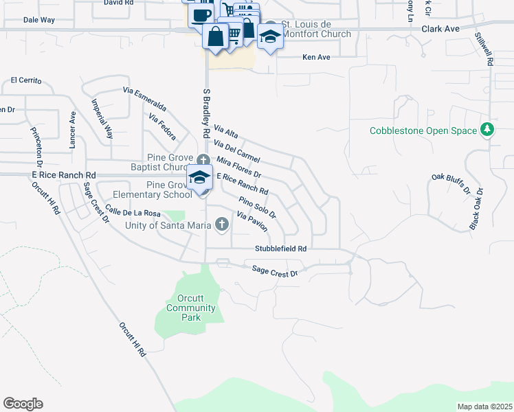 map of restaurants, bars, coffee shops, grocery stores, and more near 1191 Pino Solo Drive in Santa Maria