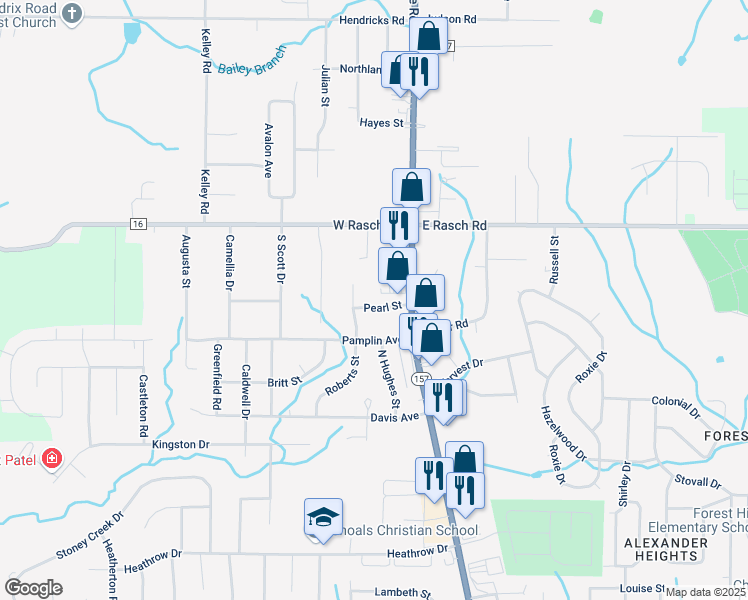 map of restaurants, bars, coffee shops, grocery stores, and more near 117 Pearl Street in Florence