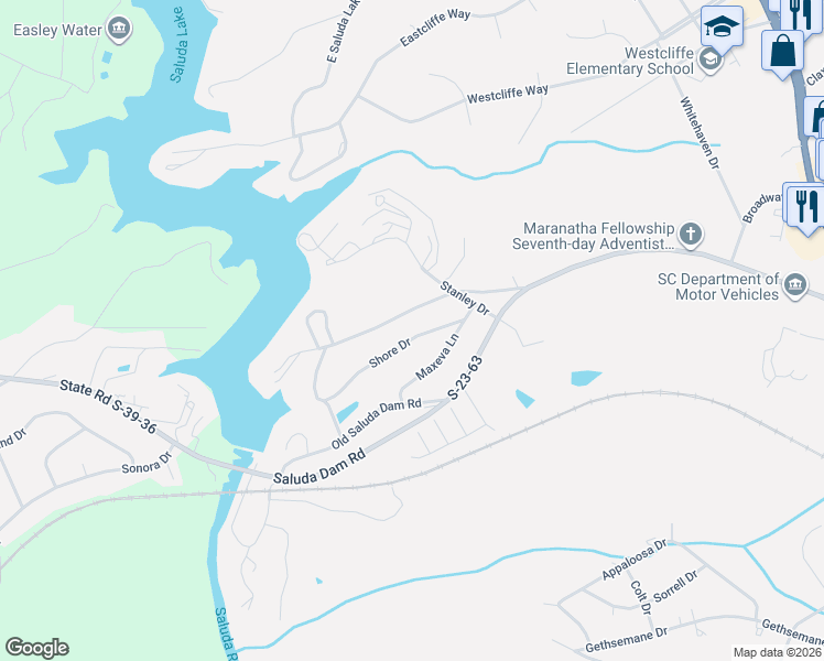 map of restaurants, bars, coffee shops, grocery stores, and more near 3520 Maxeva Lane in Greenville