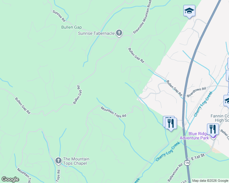 map of restaurants, bars, coffee shops, grocery stores, and more near 1207 Bullen Gap Road in Blue Ridge